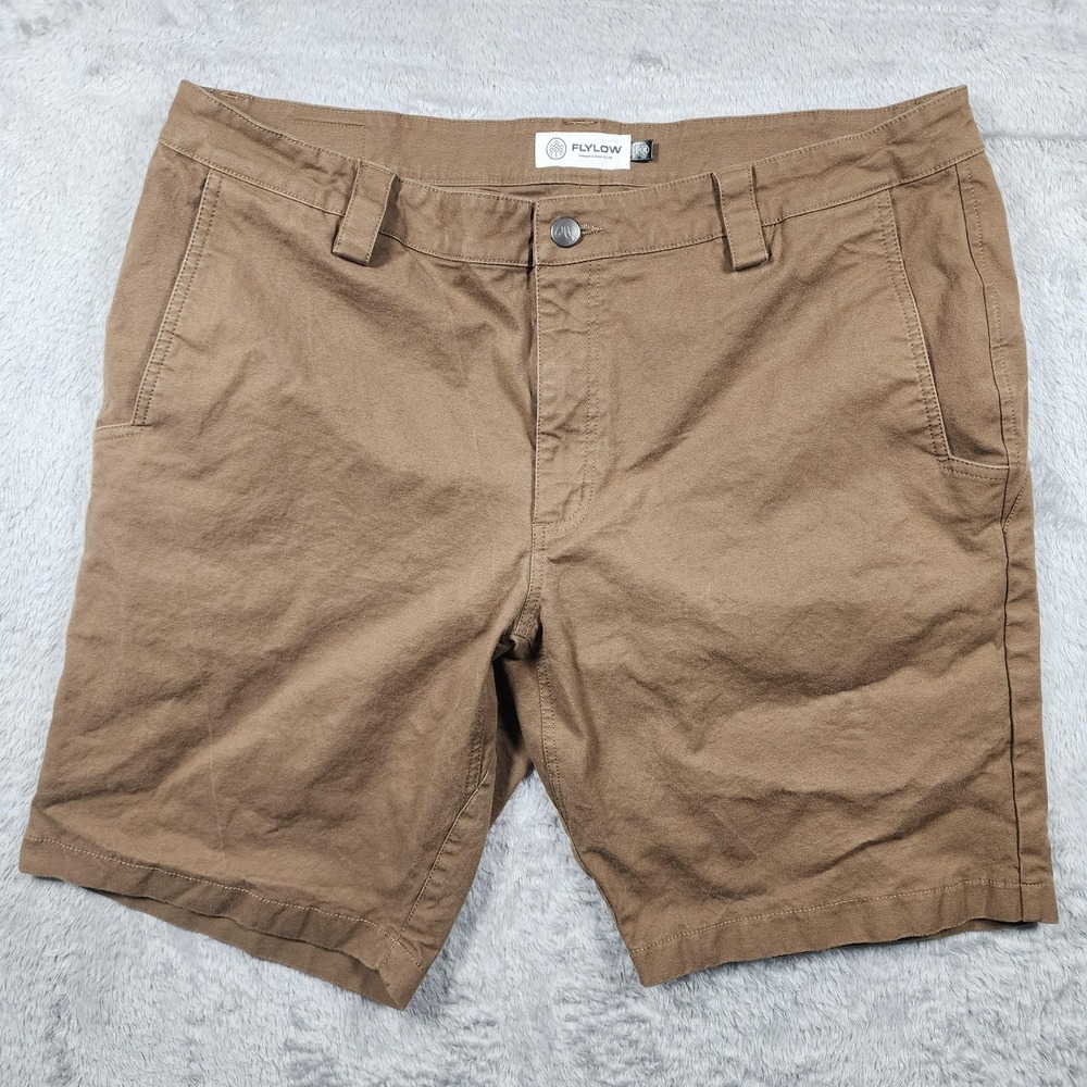 Flylow Shorts Mens 36 Brown 10" Inseam Canvas Stretch Chino‎ Casual Summer